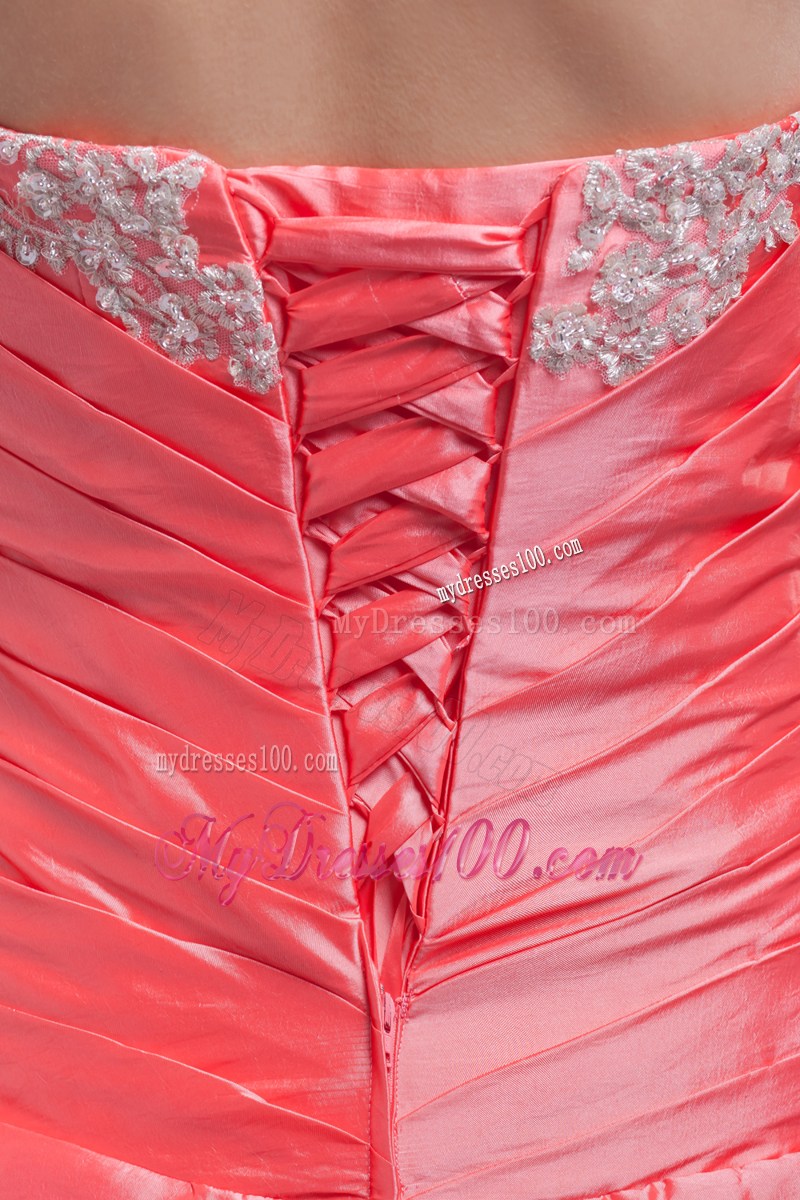 Sweetheart A-line Watermelon Red Quinceanera Dress Pick-ups Appliques