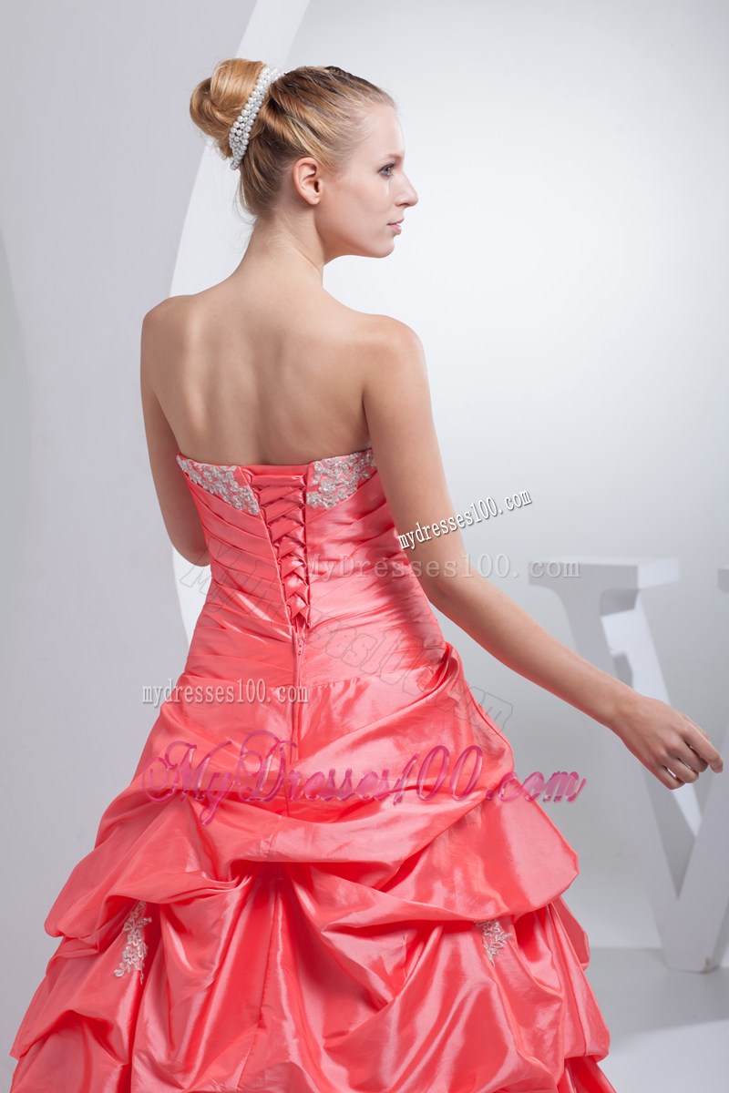 Sweetheart A-line Watermelon Red Quinceanera Dress Pick-ups Appliques