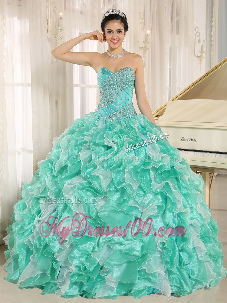 Layered Ruffles Dresses for 15 with Ball Gown in Apple Green