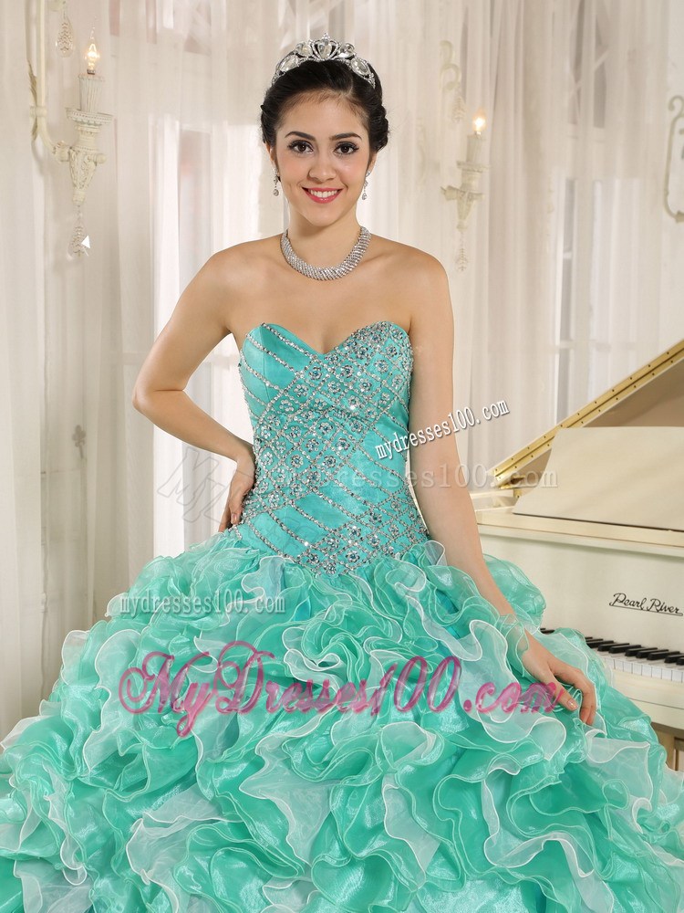Layered Ruffles Dresses for 15 with Ball Gown in Apple Green