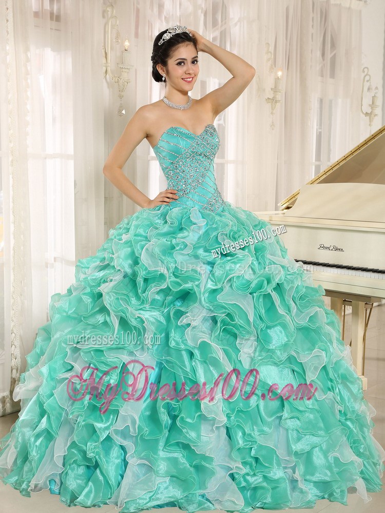 Layered Ruffles Dresses for 15 with Ball Gown in Apple Green