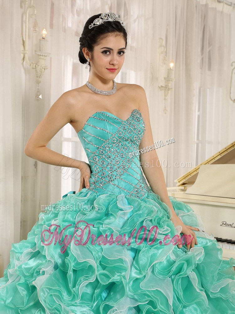 Layered Ruffles Dresses for 15 with Ball Gown in Apple Green