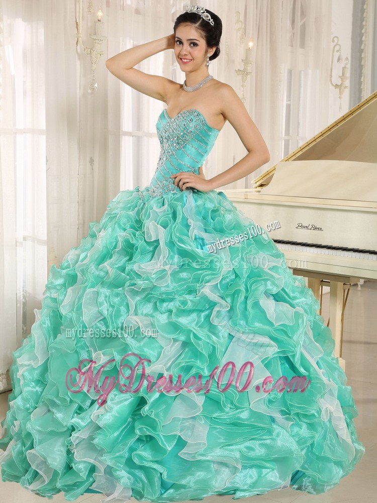 Layered Ruffles Dresses for 15 with Ball Gown in Apple Green