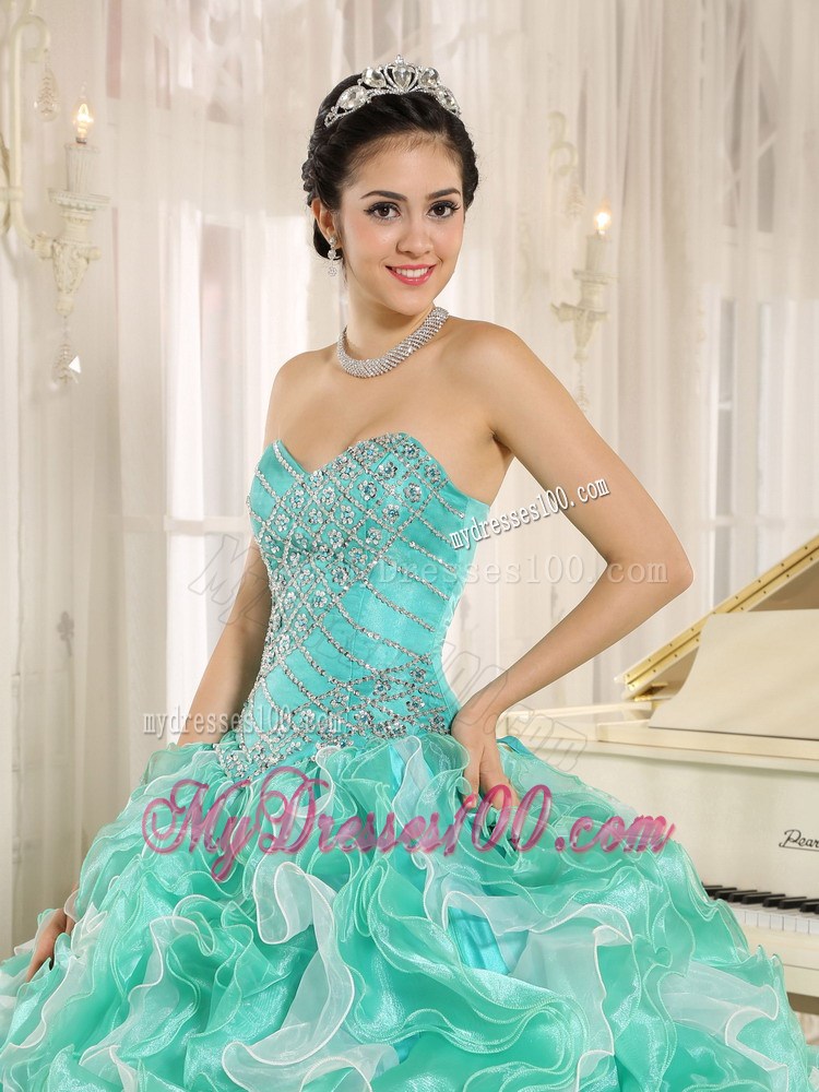 Layered Ruffles Dresses for 15 with Ball Gown in Apple Green