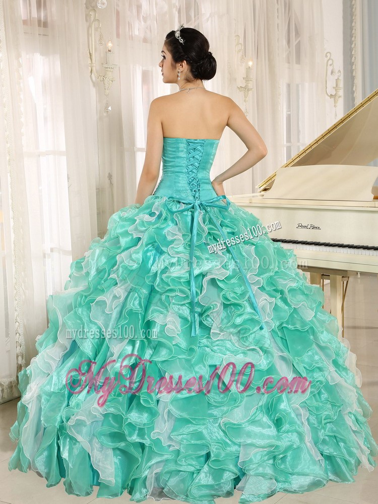 Layered Ruffles Dresses for 15 with Ball Gown in Apple Green