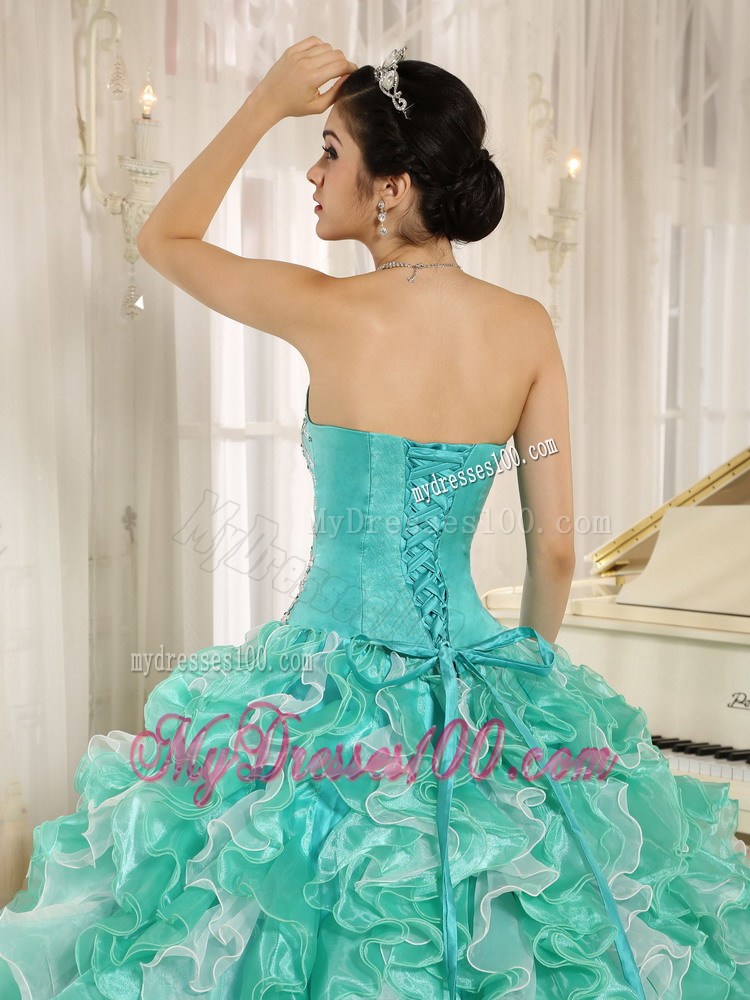 Layered Ruffles Dresses for 15 with Ball Gown in Apple Green