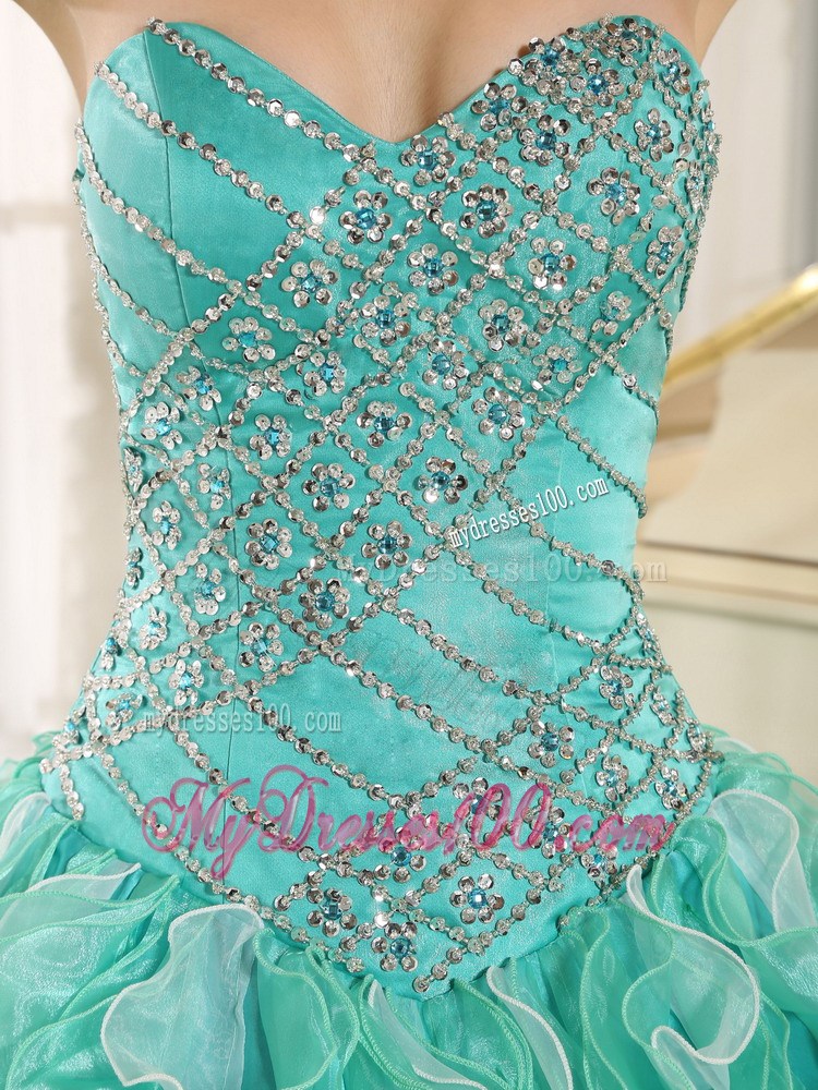Layered Ruffles Dresses for 15 with Ball Gown in Apple Green