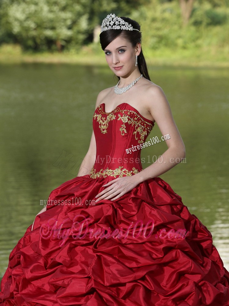 Wine Red Quincianera Dresses with Pick-ups and Brush Train