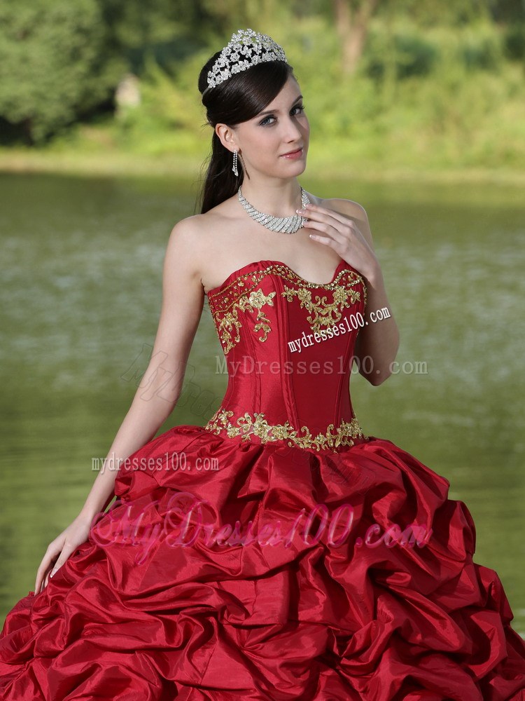 Wine Red Quincianera Dresses with Pick-ups and Brush Train