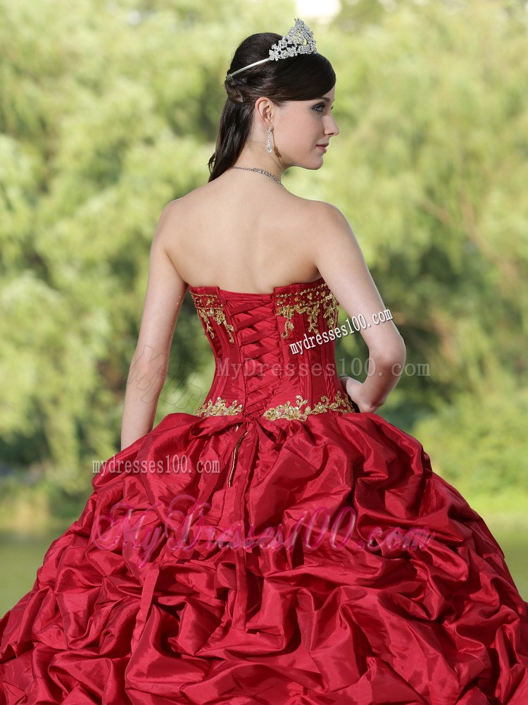 Wine Red Quincianera Dresses with Pick-ups and Brush Train
