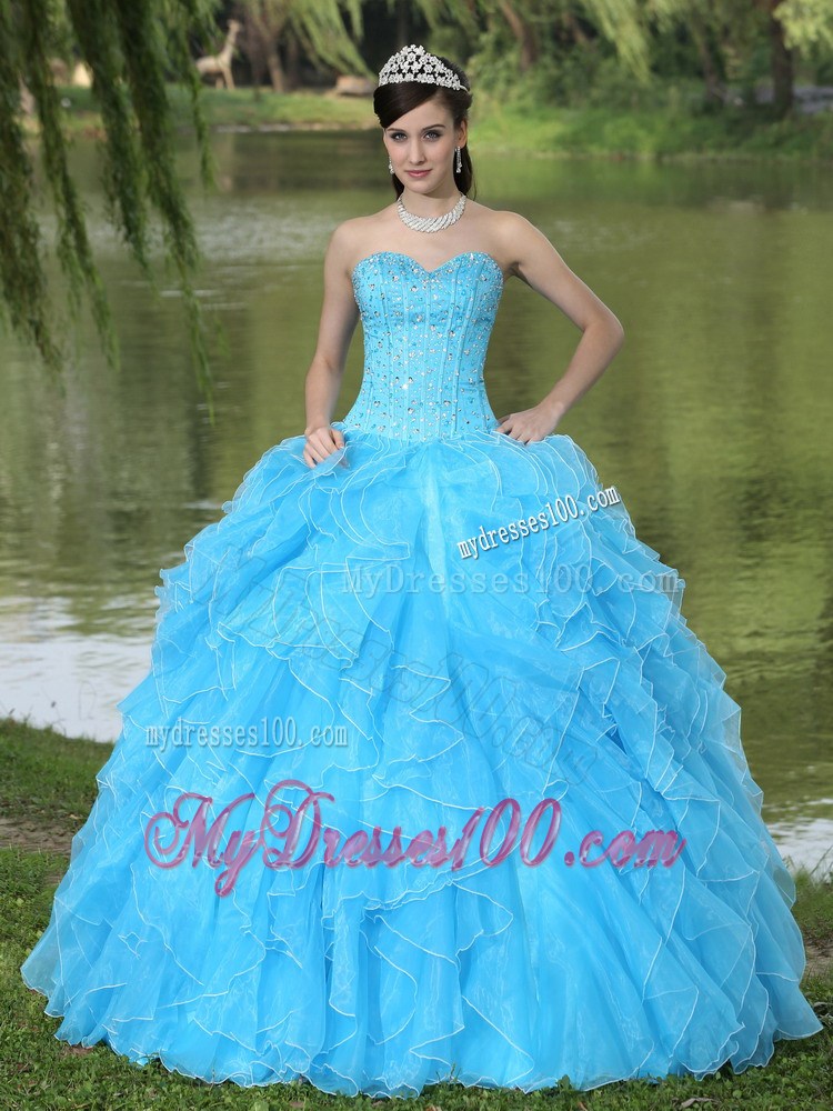Beaded and Ruffles Layered Aqua Blue Quinceanera Dress for Sweet 16