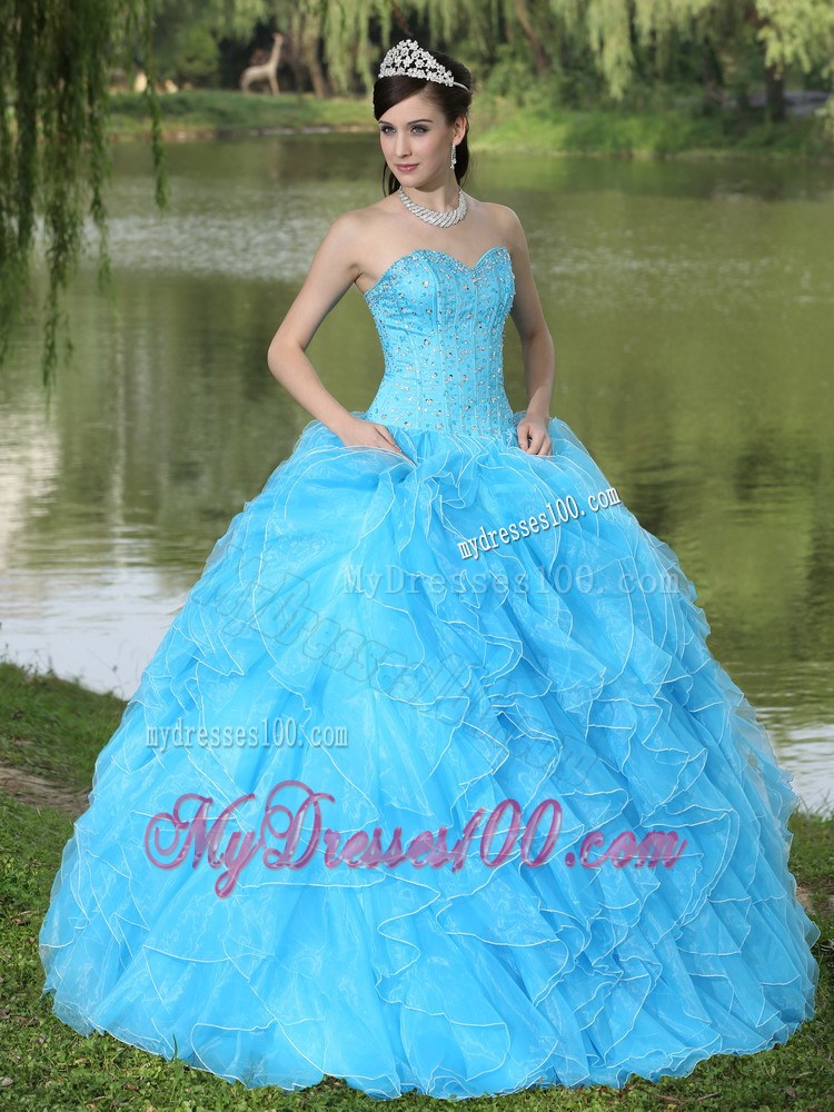 Beaded and Ruffles Layered Aqua Blue Quinceanera Dress for Sweet 16
