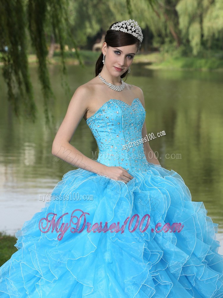 Beaded and Ruffles Layered Aqua Blue Quinceanera Dress for Sweet 16