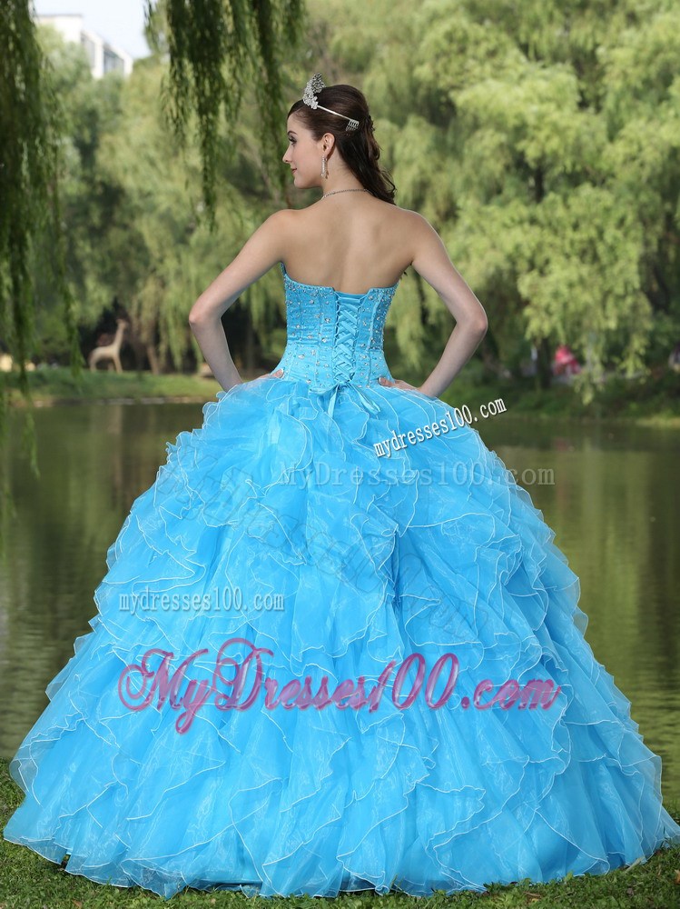 Beaded and Ruffles Layered Aqua Blue Quinceanera Dress for Sweet 16