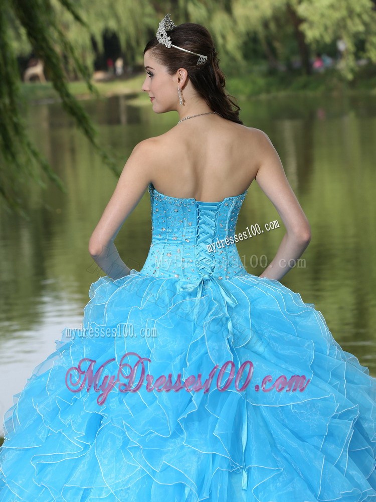 Beaded and Ruffles Layered Aqua Blue Quinceanera Dress for Sweet 16