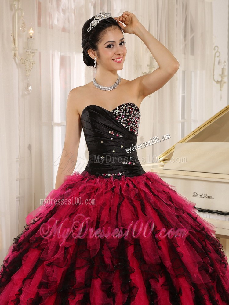 Quinceanera Gown Decorated Beading in Black and Hot Pink