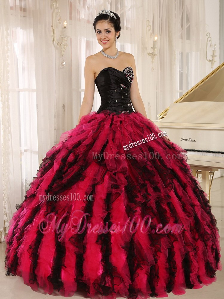 Quinceanera Gown Decorated Beading in Black and Hot Pink