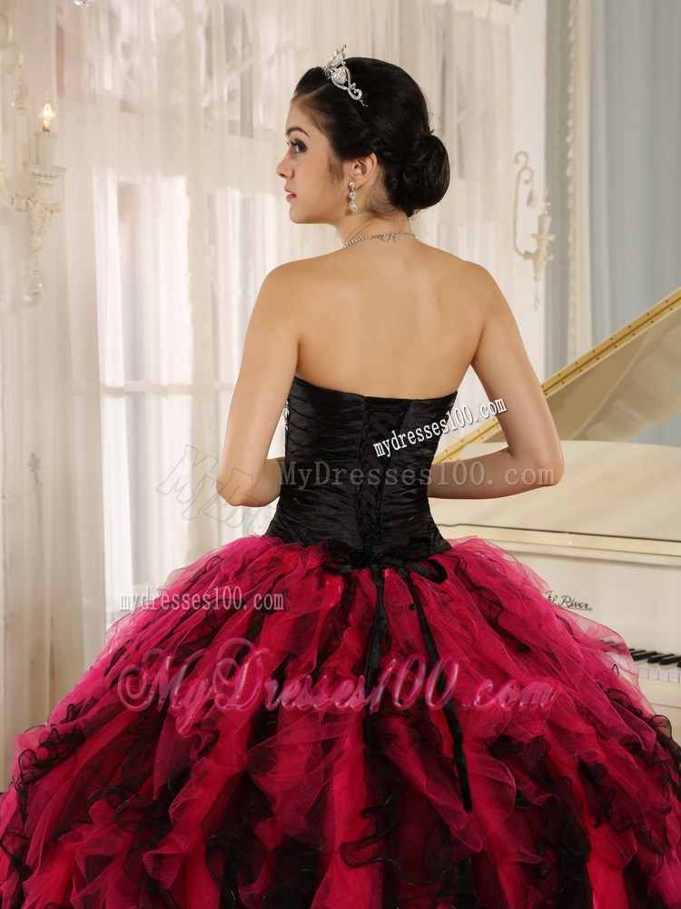Quinceanera Gown Decorated Beading in Black and Hot Pink