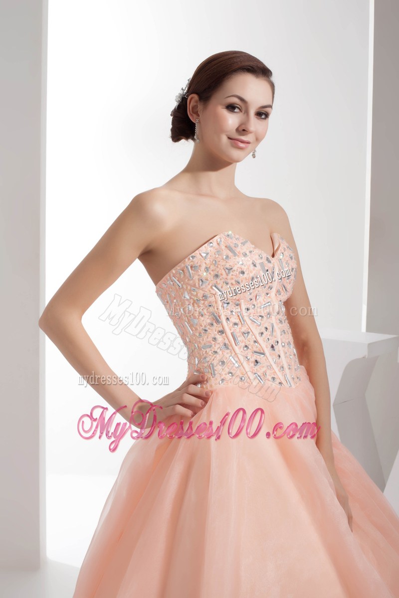 Beading Sweetheart Ball Gown Champagne Organza Quinceanera Dress