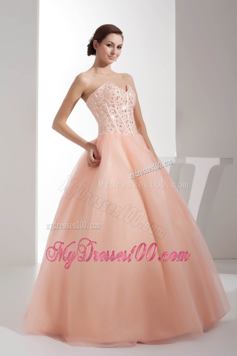 Beading Sweetheart Ball Gown Champagne Organza Quinceanera Dress
