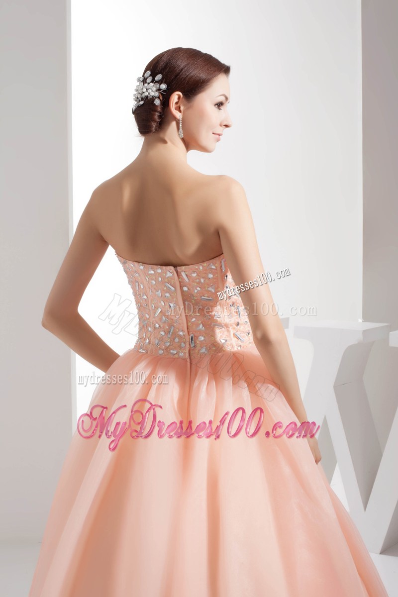 Beading Sweetheart Ball Gown Champagne Organza Quinceanera Dress