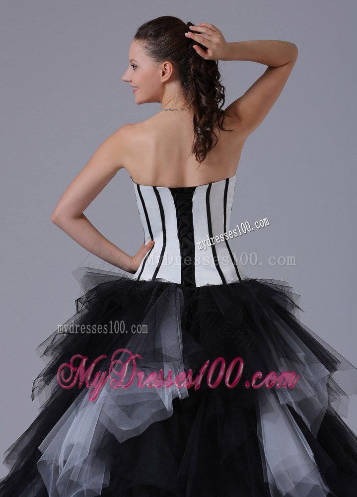 Black and White Ball Gown Ruffles Quinceanera Dress With Embroidery
