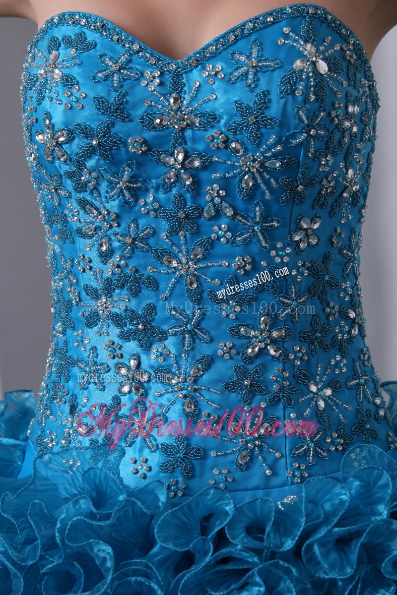 Blue A-Line Sweetheart Organza Quinceanera Dress Beading and Ruffles