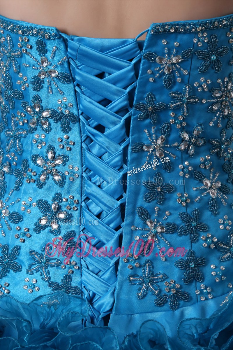 Blue A-Line Sweetheart Organza Quinceanera Dress Beading and Ruffles