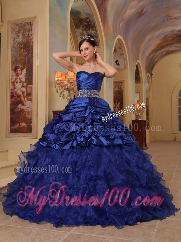Blue Ball Gown Sweetheart Beaded and Ruffled Quinceanera Dress