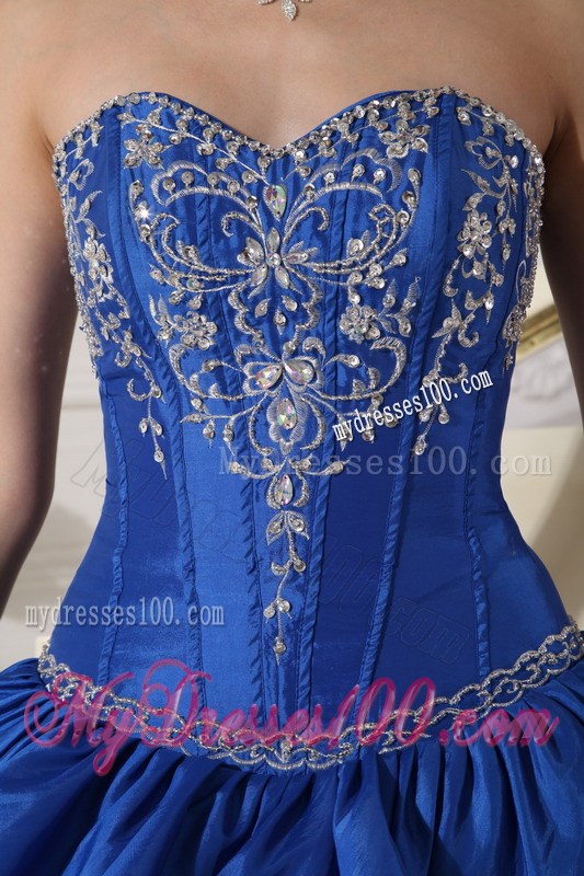 Blue Ball Gown Sweetheart Embroidery Flower Layered Quinceanera Dress