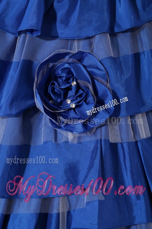 Blue Ball Gown Sweetheart Embroidery Flower Layered Quinceanera Dress