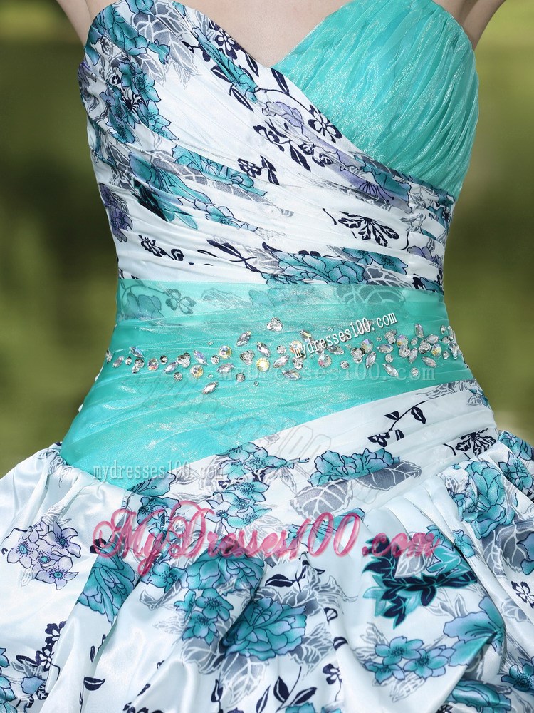 Colorful Printing Beaded Quinceanera Gown Dresses with Pick-ups