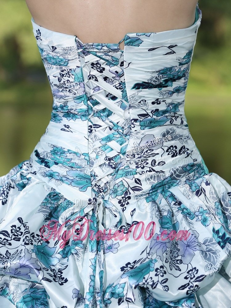 Colorful Printing Beaded Quinceanera Gown Dresses with Pick-ups