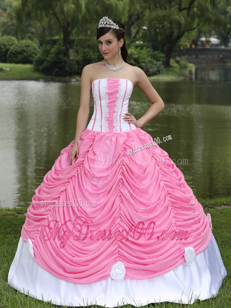 Strapless Rose Pink Ball Gown Quinceanera Dress With Elastic Woven Satin