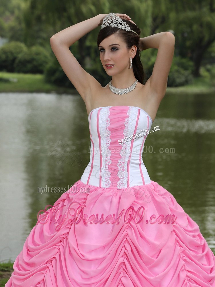 Strapless Rose Pink Ball Gown Quinceanera Dress With Elastic Woven Satin