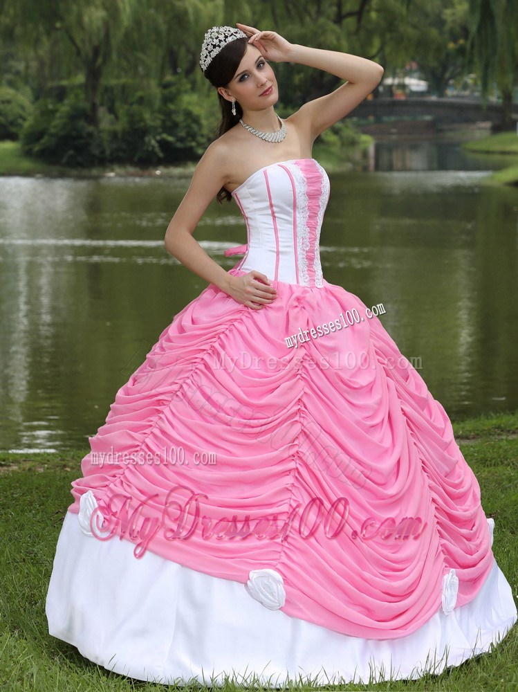 Strapless Rose Pink Ball Gown Quinceanera Dress With Elastic Woven Satin