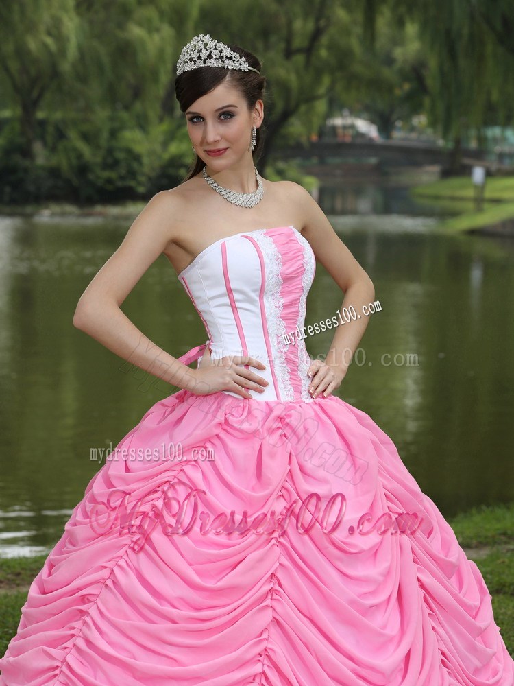 Strapless Rose Pink Ball Gown Quinceanera Dress With Elastic Woven Satin