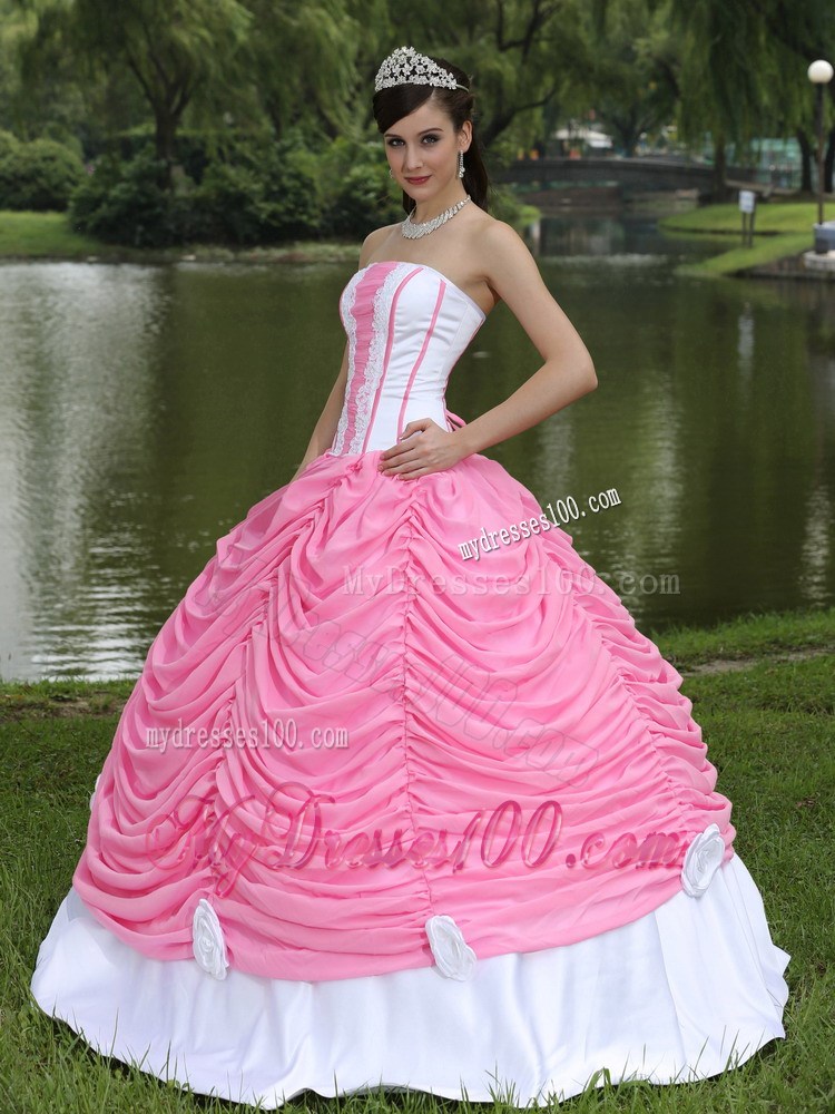 Strapless Rose Pink Ball Gown Quinceanera Dress With Elastic Woven Satin