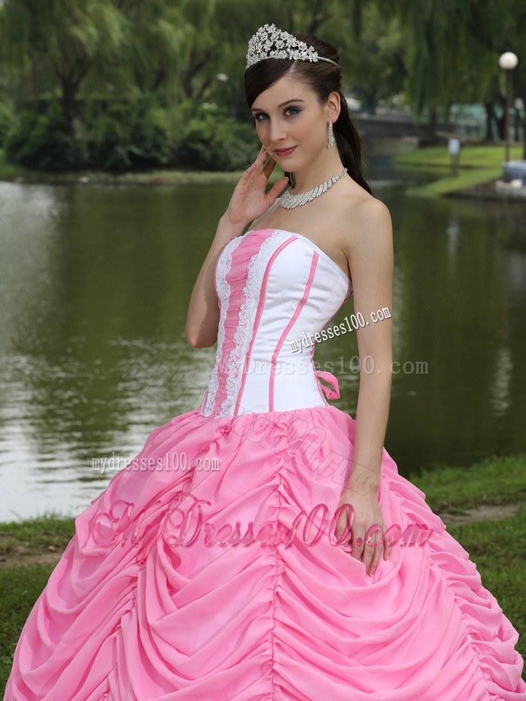 Strapless Rose Pink Ball Gown Quinceanera Dress With Elastic Woven Satin