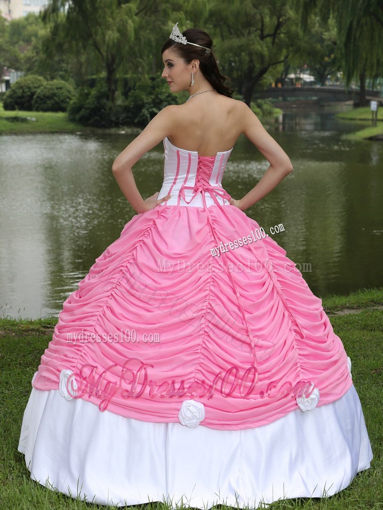 Strapless Rose Pink Ball Gown Quinceanera Dress With Elastic Woven Satin