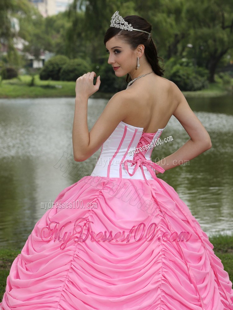 Strapless Rose Pink Ball Gown Quinceanera Dress With Elastic Woven Satin