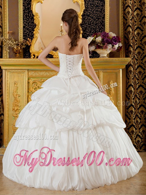Ball Gown Strapless White Quinceanera Dress with Beading and Pick-ups