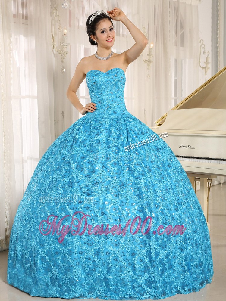 Embroidery Sweetheart Blue Ball Gown Floor-length Quinceanera Dress