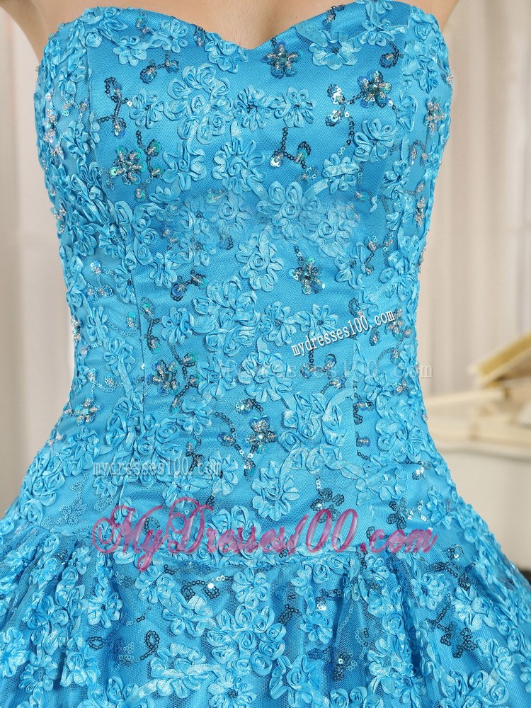 Embroidery Sweetheart Blue Ball Gown Floor-length Quinceanera Dress