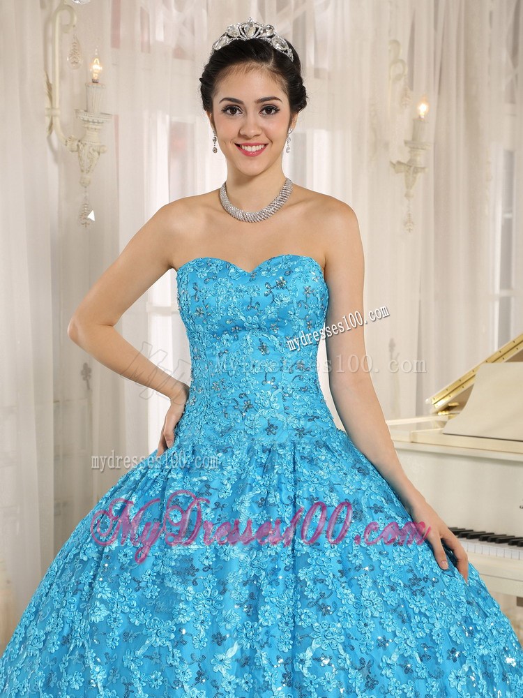 Embroidery Sweetheart Blue Ball Gown Floor-length Quinceanera Dress
