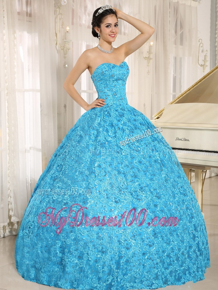 Embroidery Sweetheart Blue Ball Gown Floor-length Quinceanera Dress