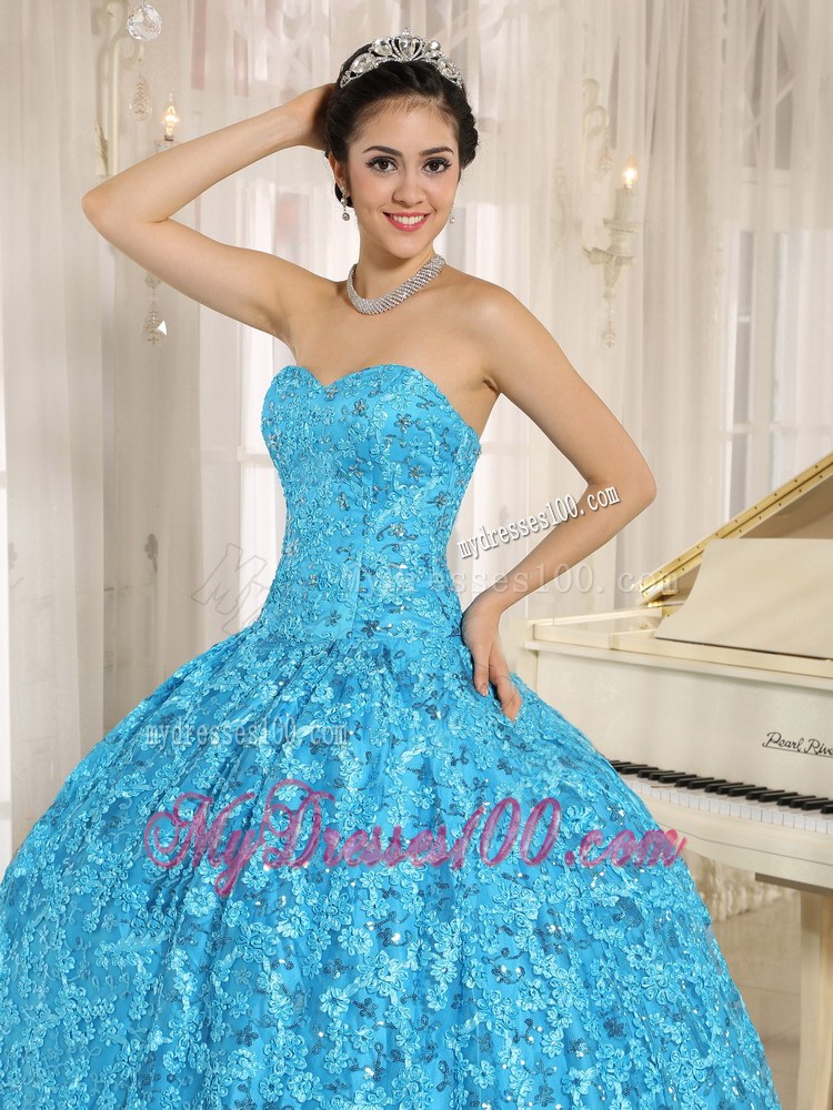 Embroidery Sweetheart Blue Ball Gown Floor-length Quinceanera Dress