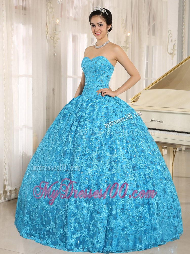 Embroidery Sweetheart Blue Ball Gown Floor-length Quinceanera Dress