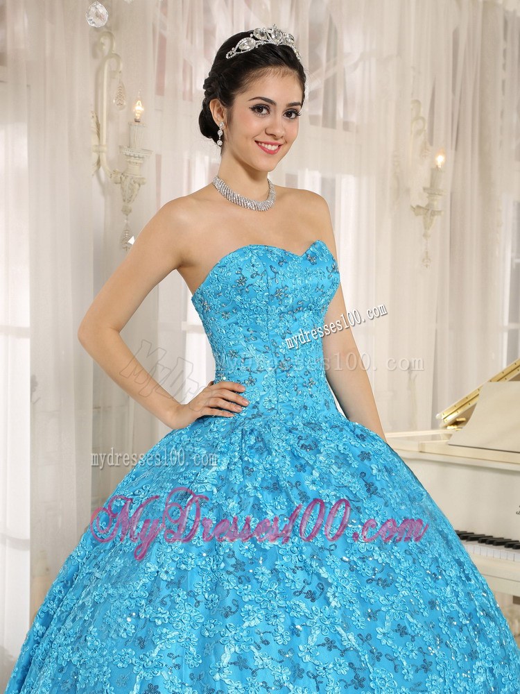 Embroidery Sweetheart Blue Ball Gown Floor-length Quinceanera Dress
