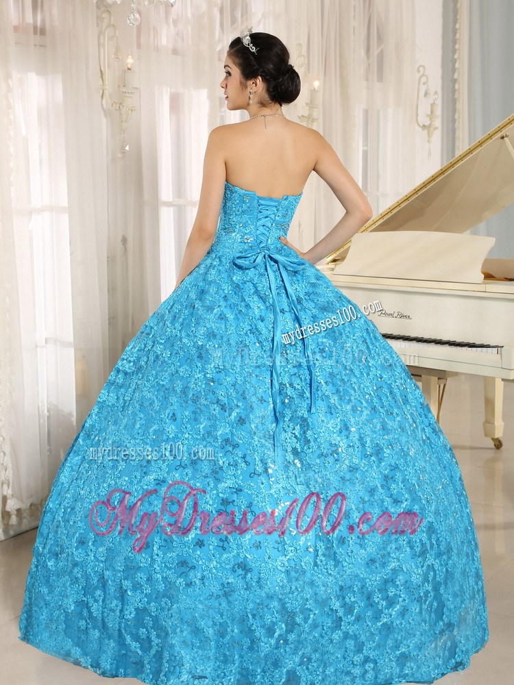Embroidery Sweetheart Blue Ball Gown Floor-length Quinceanera Dress